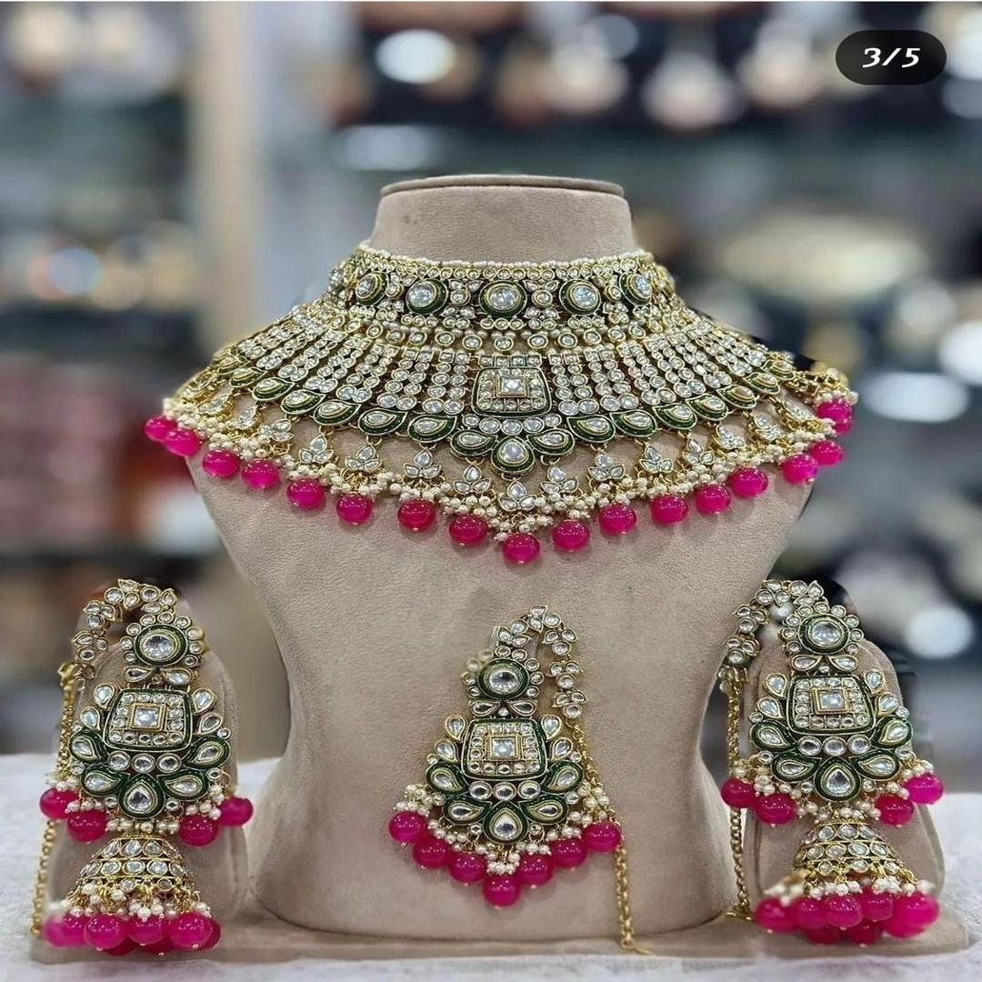 Diamond Necklace Set with Maang Tikka India Wholesale from India