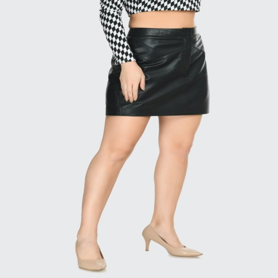 Pactorn Women Black Faux Leather Short Skirt, Size: Medium