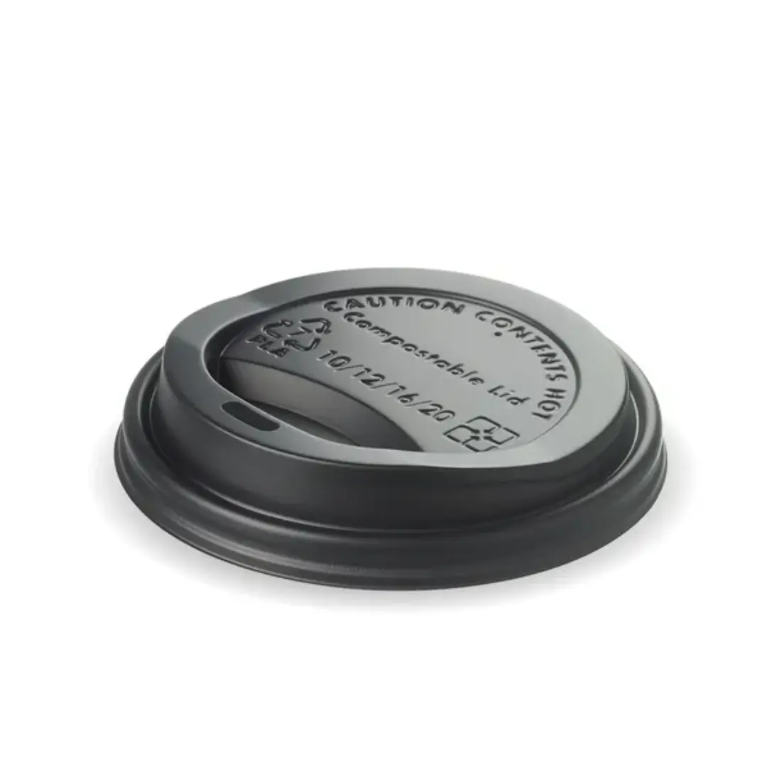 10/12/16oz Black Bioplastic Coffee Cup Lids – UK Supplier