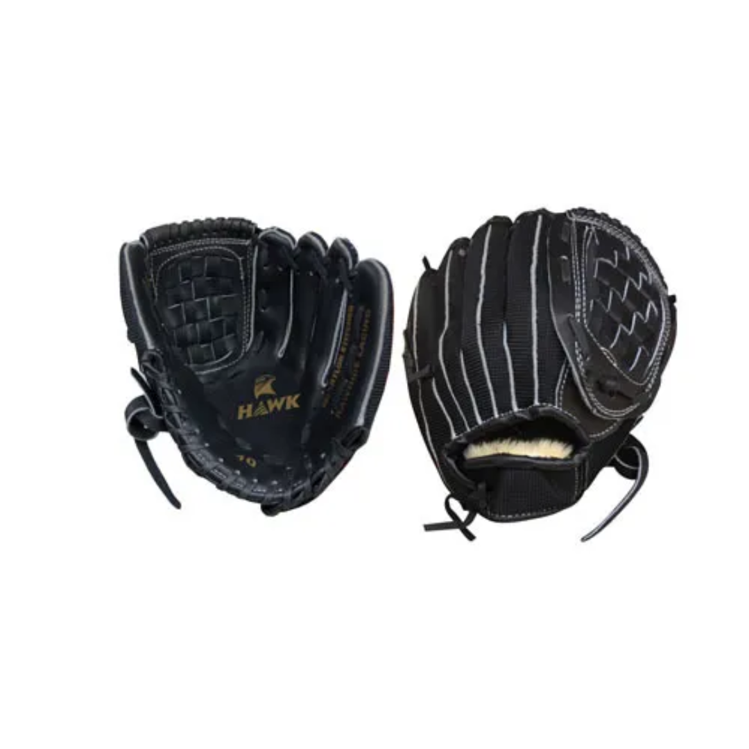 Hawk Black Baseball Leather Glove, Size: Medium and Large