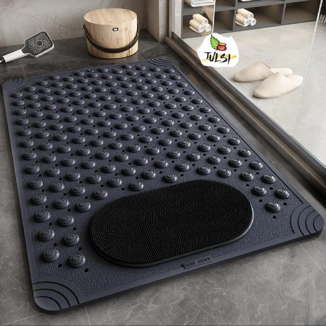 Shower Mat/ Non-Slip Rubber Bath Mat with Drain Holes Suction Cups