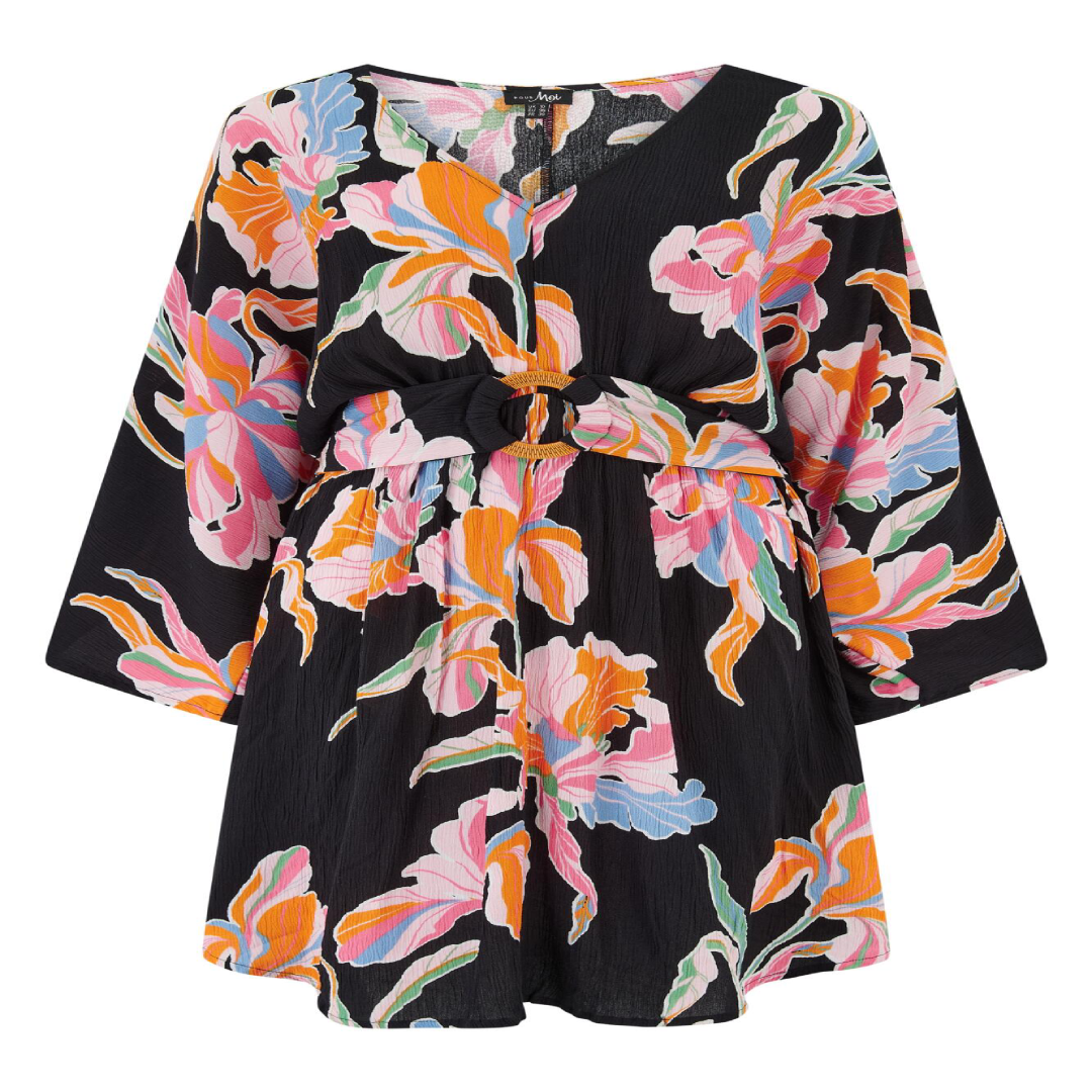 Crinkle Beach Kaftan – Black Floral Cover-Up | UK Supplier