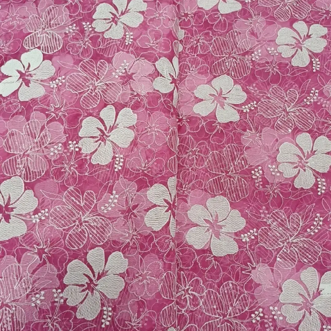 Pink Organza Embroidery Fabric Elegant and Delicate