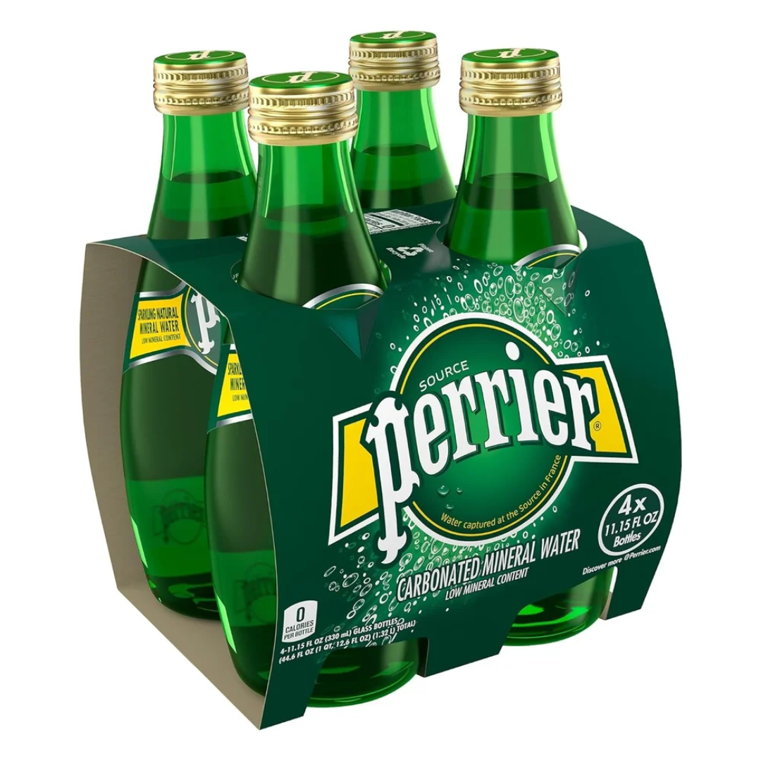 Perrier Natural Mineral Carbonated Sparkling Water (4 x 330ml) Imported