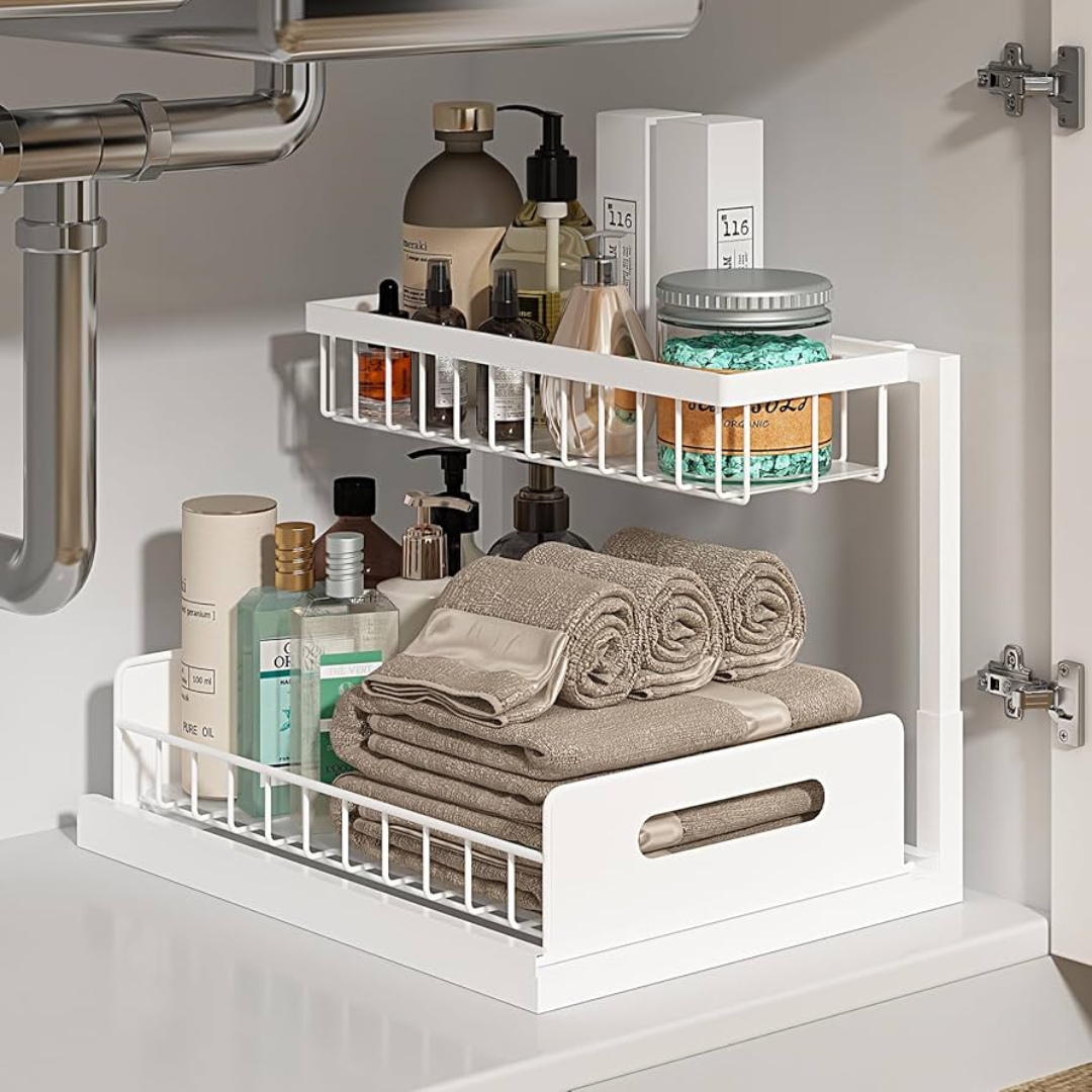 Under Sink Storage for Bathroom Adjustable Shelving Units Organizers to Maximize Cabinet Space