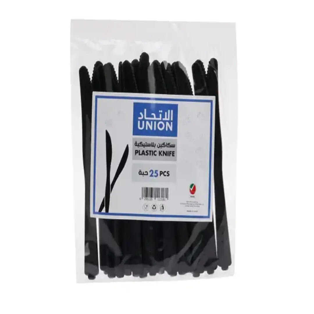 Union Black Plastic Knife Medium Duty 25's US Outlying Islands Cutlery Supplier