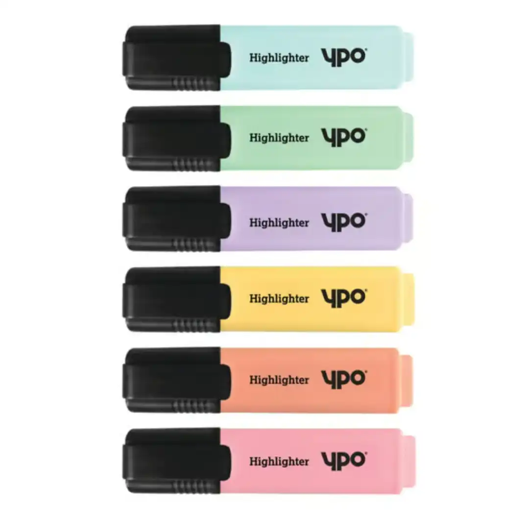 YPO Pastel Highlighters Pack of 6 UK Stationery