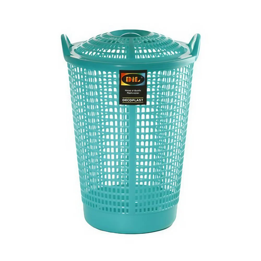 Plain Sky Blue Plastic Laundry Basket, for Household, Size: 450 Dia x 575 mm