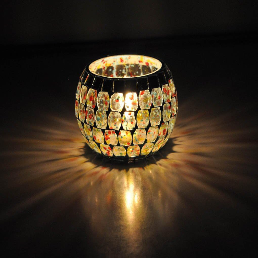 GLASS MOSAIC ROUND CANDLE VOTIVE HOLDER