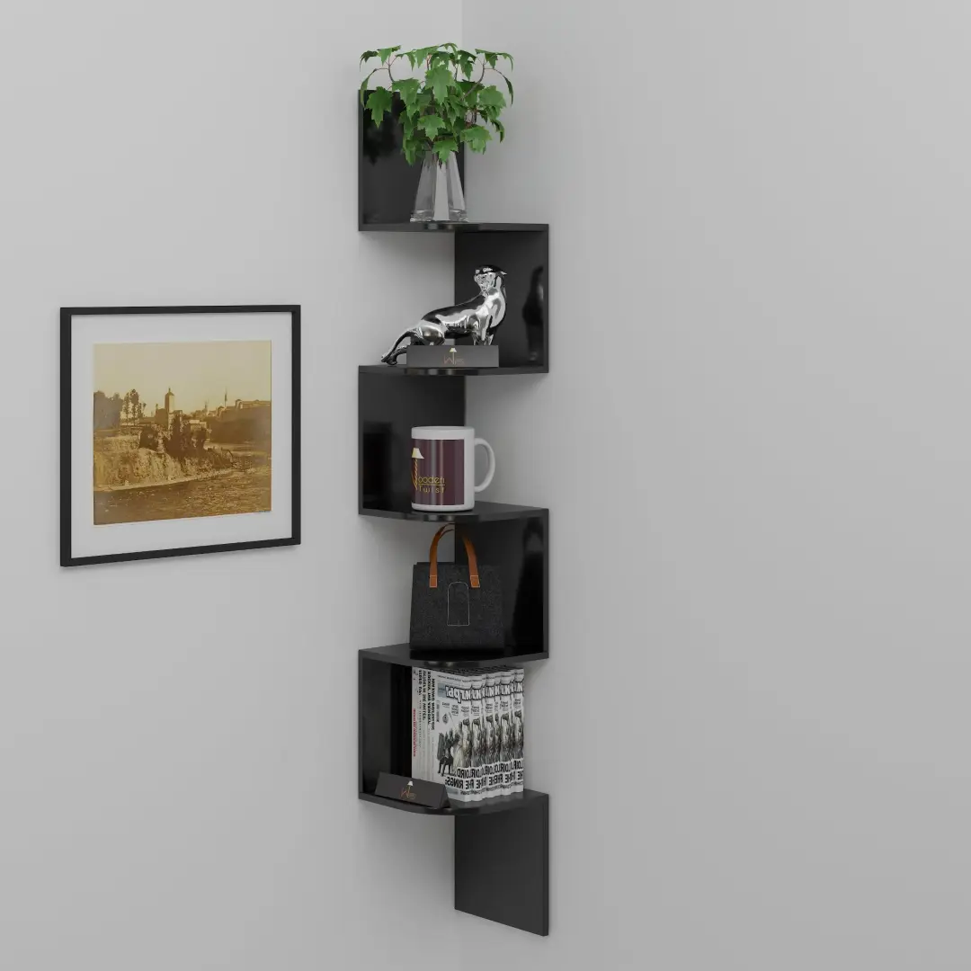 Fancy Zigzag Wall Mount Floating Corner Shelf – Wooden Finish | Supplier from UAE