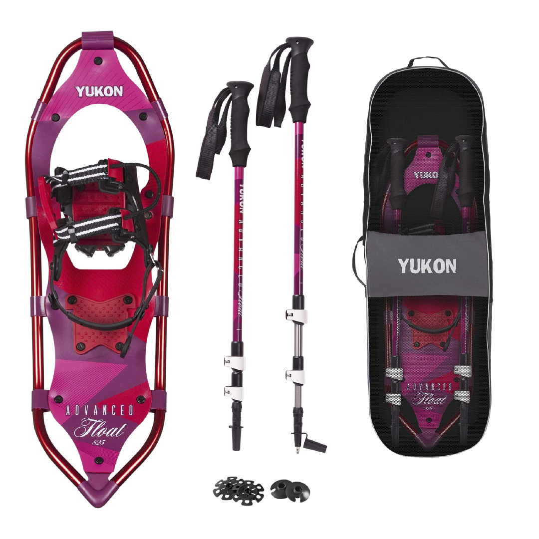 Yukon Charlie's Advanced Float Women's Snowshoe Kit, 8-inch x 25-inch, Includes Snowshoes, Trekking Poles and Travel Bag