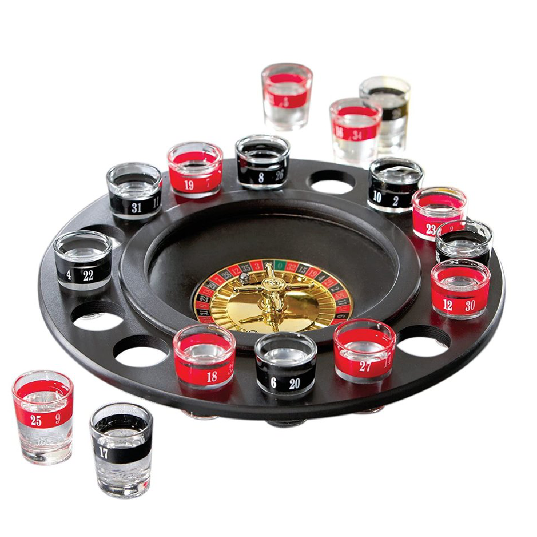 Glossy Shot Glass Roulette - Drinking Game Set, 12 Inches In Diameter