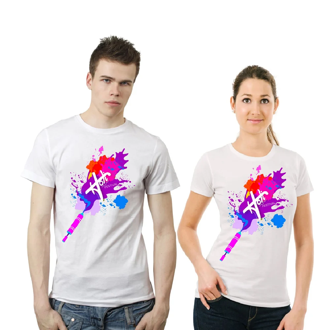 Festive Polyester Couple Holi Printed T-Shirt Collectiona