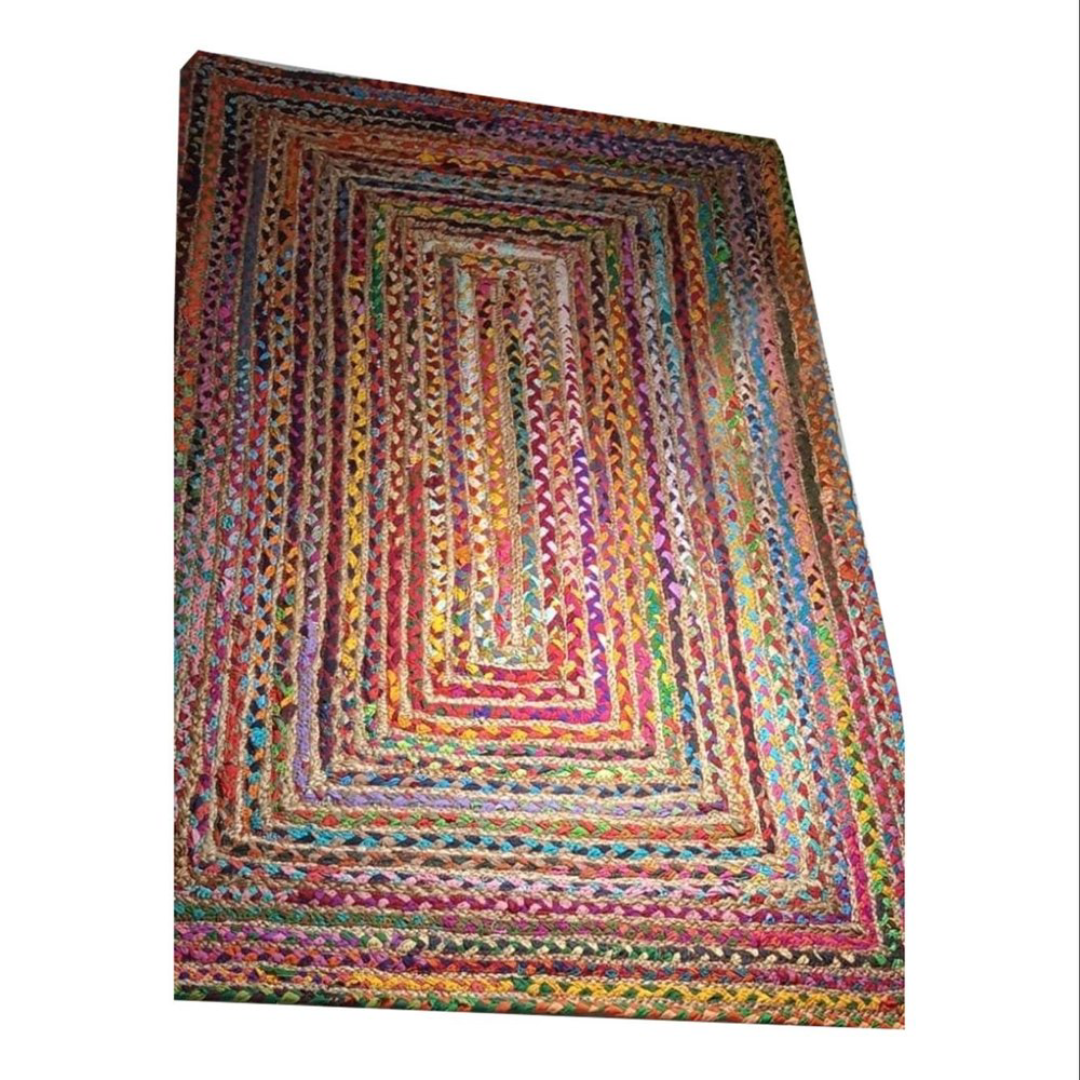 Rectangular Multicolor Chindi Braided Jute Rug