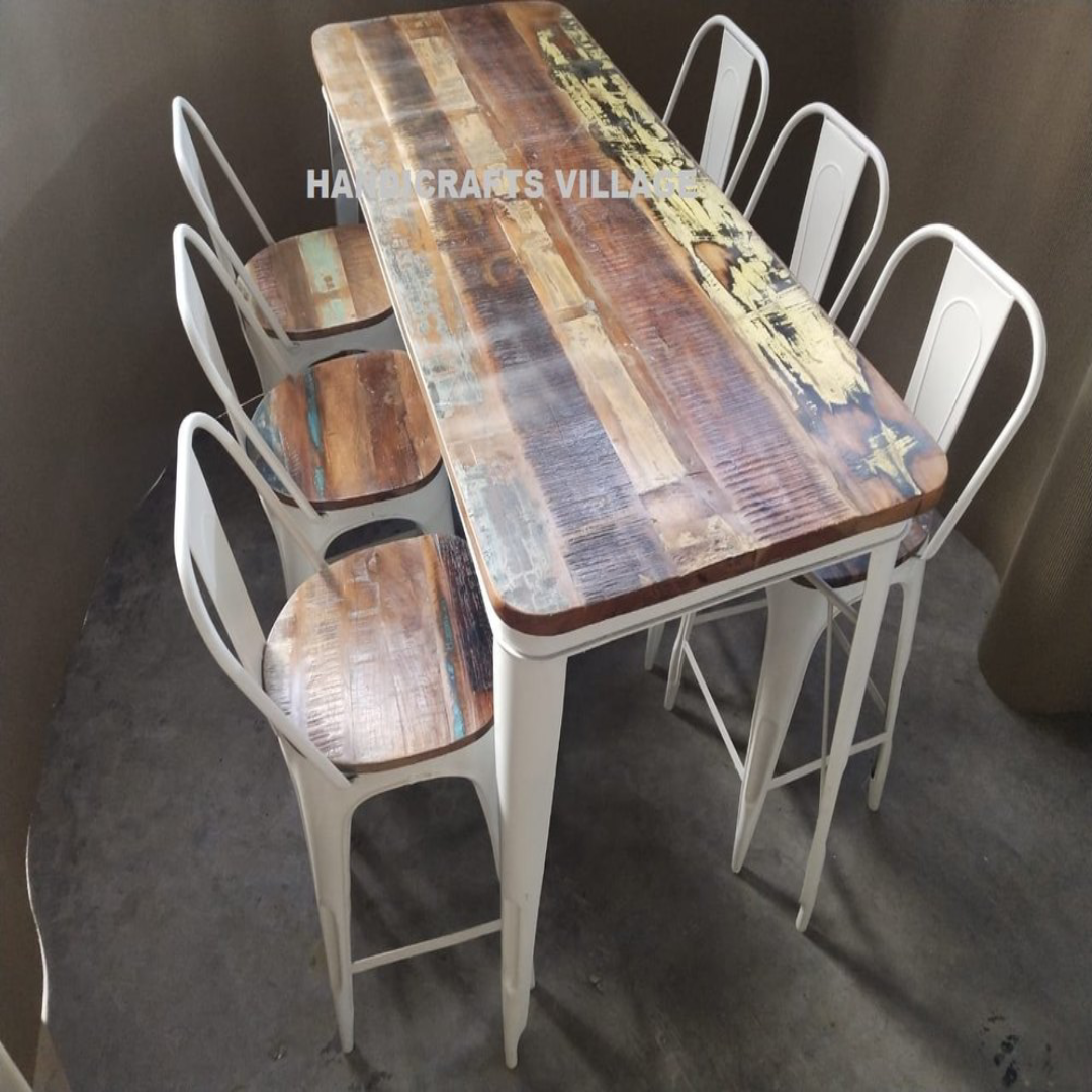 HV Wooden And Iron Reclaim Wood Bar Dining Set
