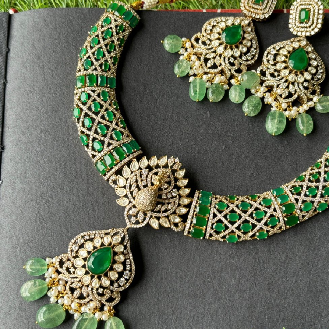  Traditional Multicolor Dublate Uncut Necklace Set - Wedding Jewelry