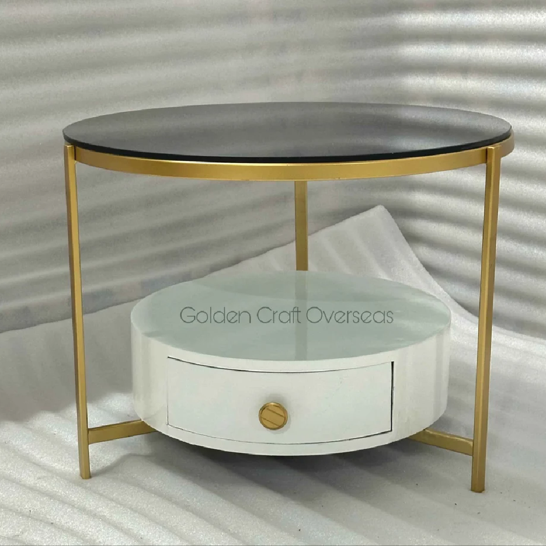 Round Iron Coffee Table With Drawers