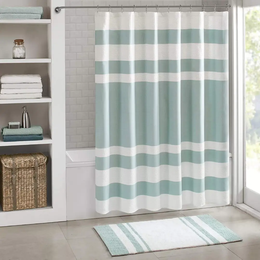 Light Blue Striped Polyester Shower Curtain – Wholesale Supply | USA