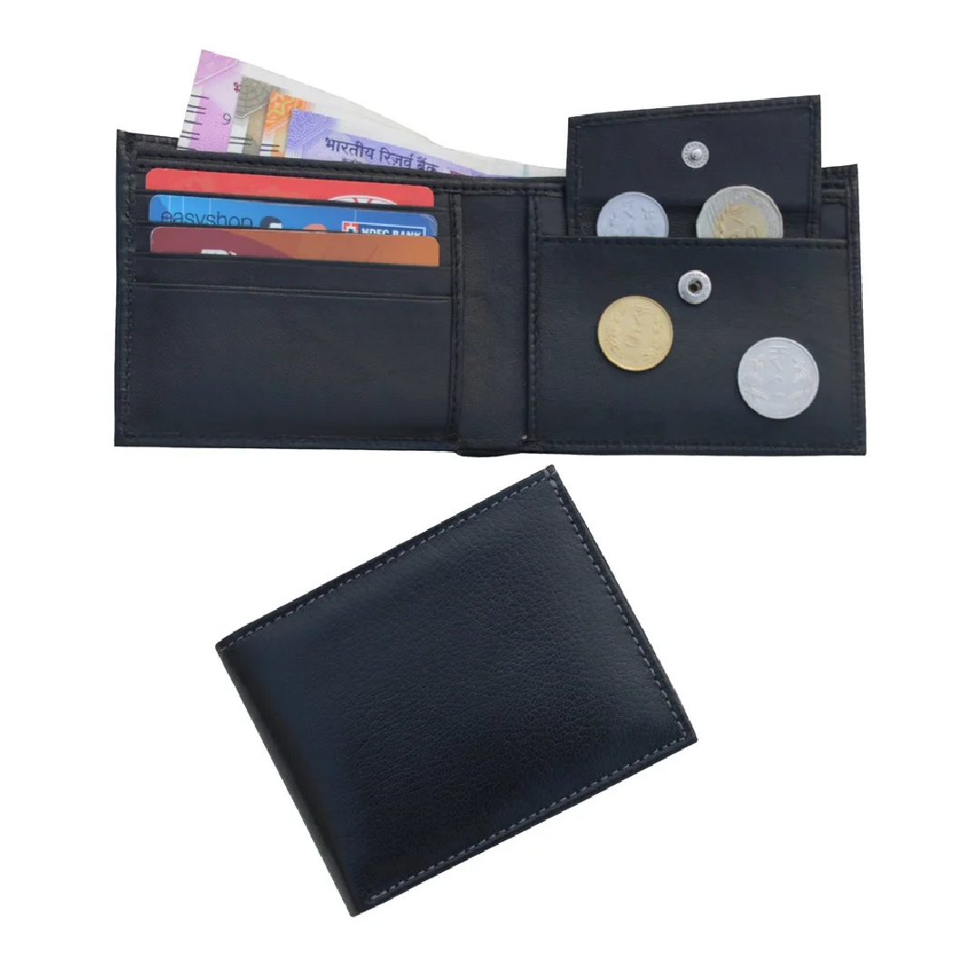 Male Mens' bifold wallet with 4 card slots & a coin pocket, Black