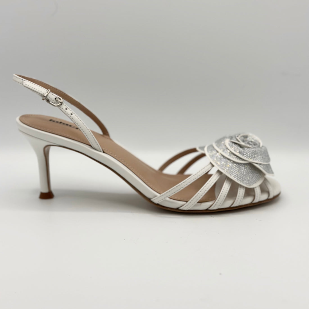 Flower Bomb High Heel White Elegant Designer Party Heels Stylish Women Footwear Luxury Look