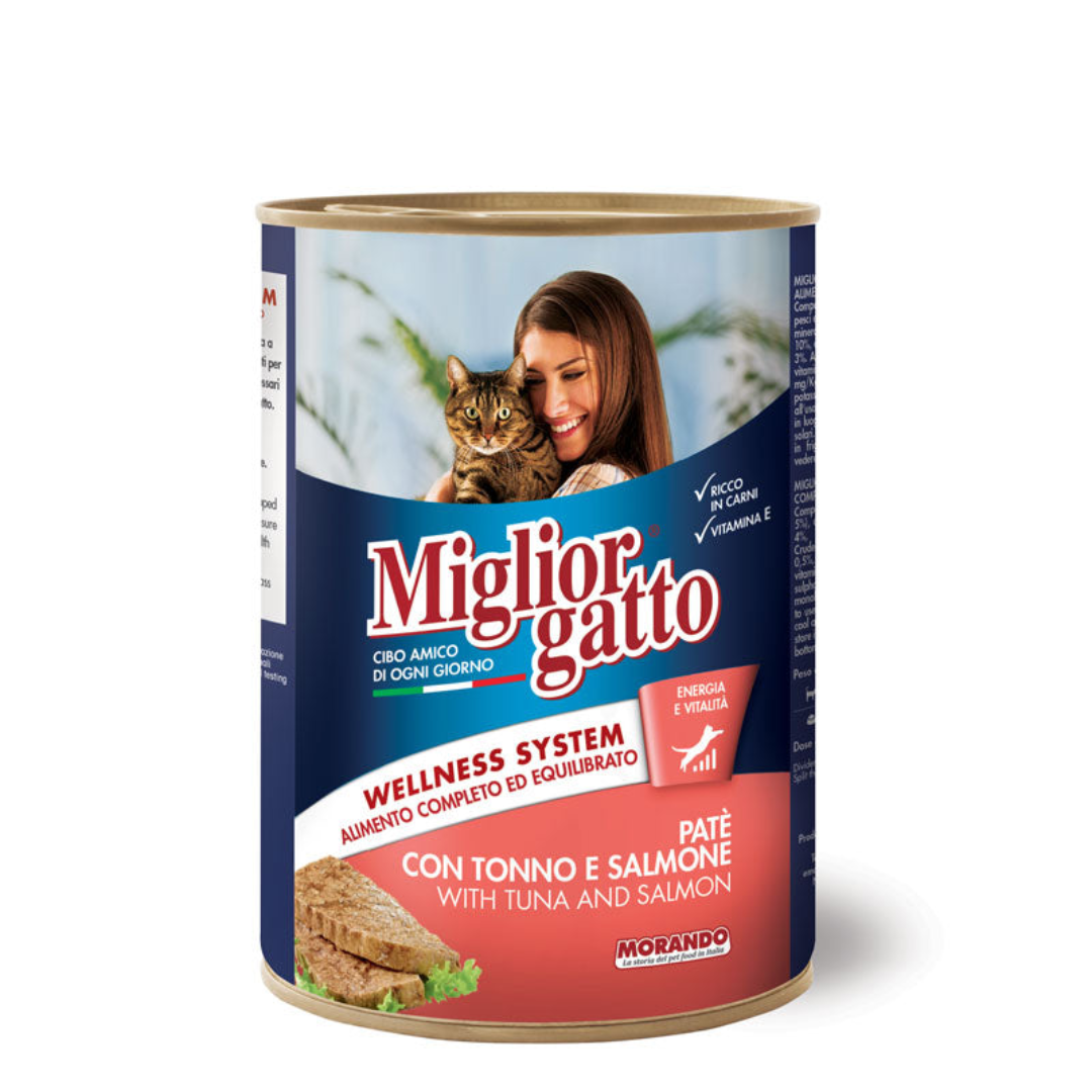 Migliorgatto Pate with Tuna and Salmon Wet Cat Food 400g Premium Gourmet Nutrition for Cats