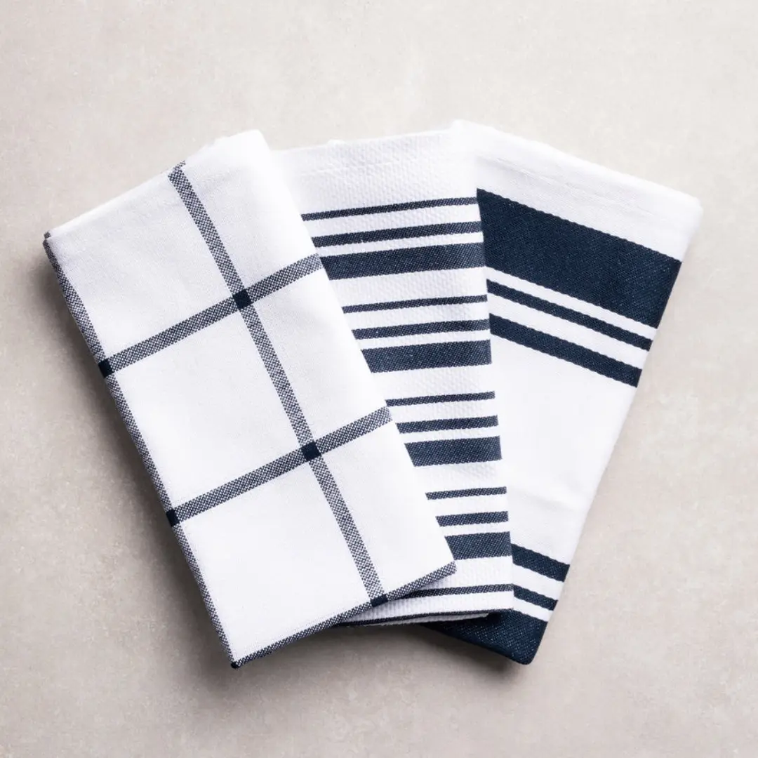 3-Piece Organic Cotton Kitchen Towel Set – Blue | US Supplier
