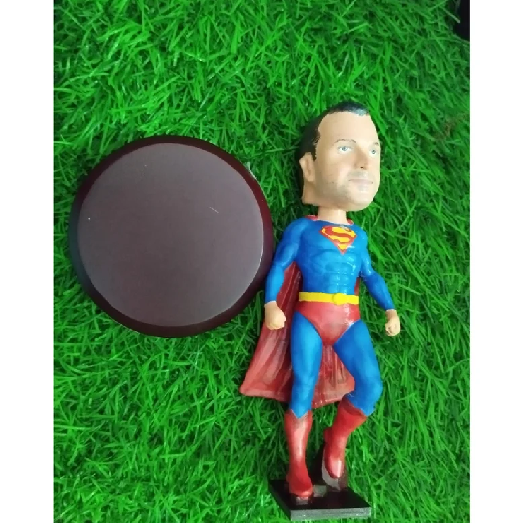 PRESTO Personalized Bobblehead Miniature Doll On Super Hero Body 8 Inch