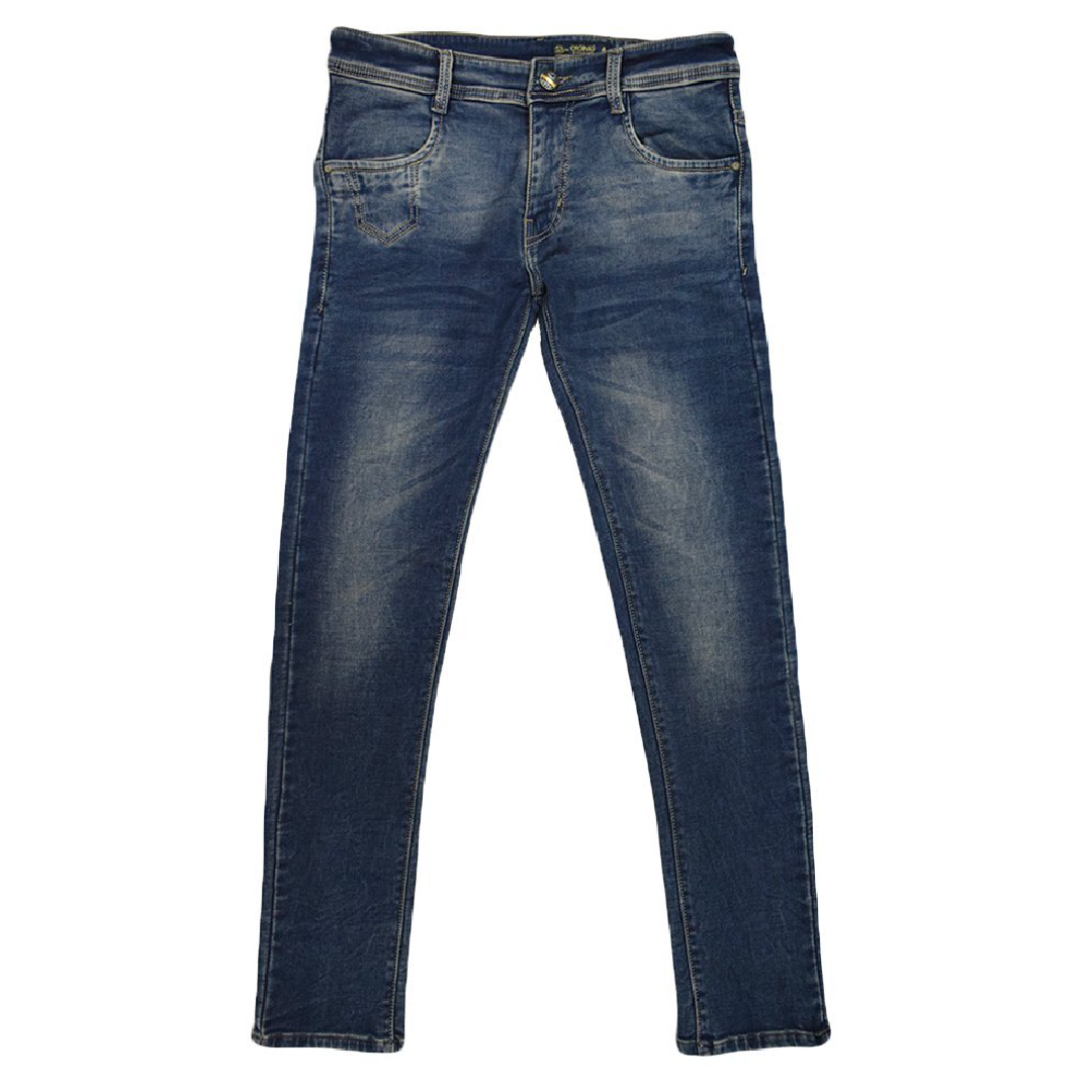 Straight Fit Blue Denim Jeans - Faded Bubblegum Dobby Style 