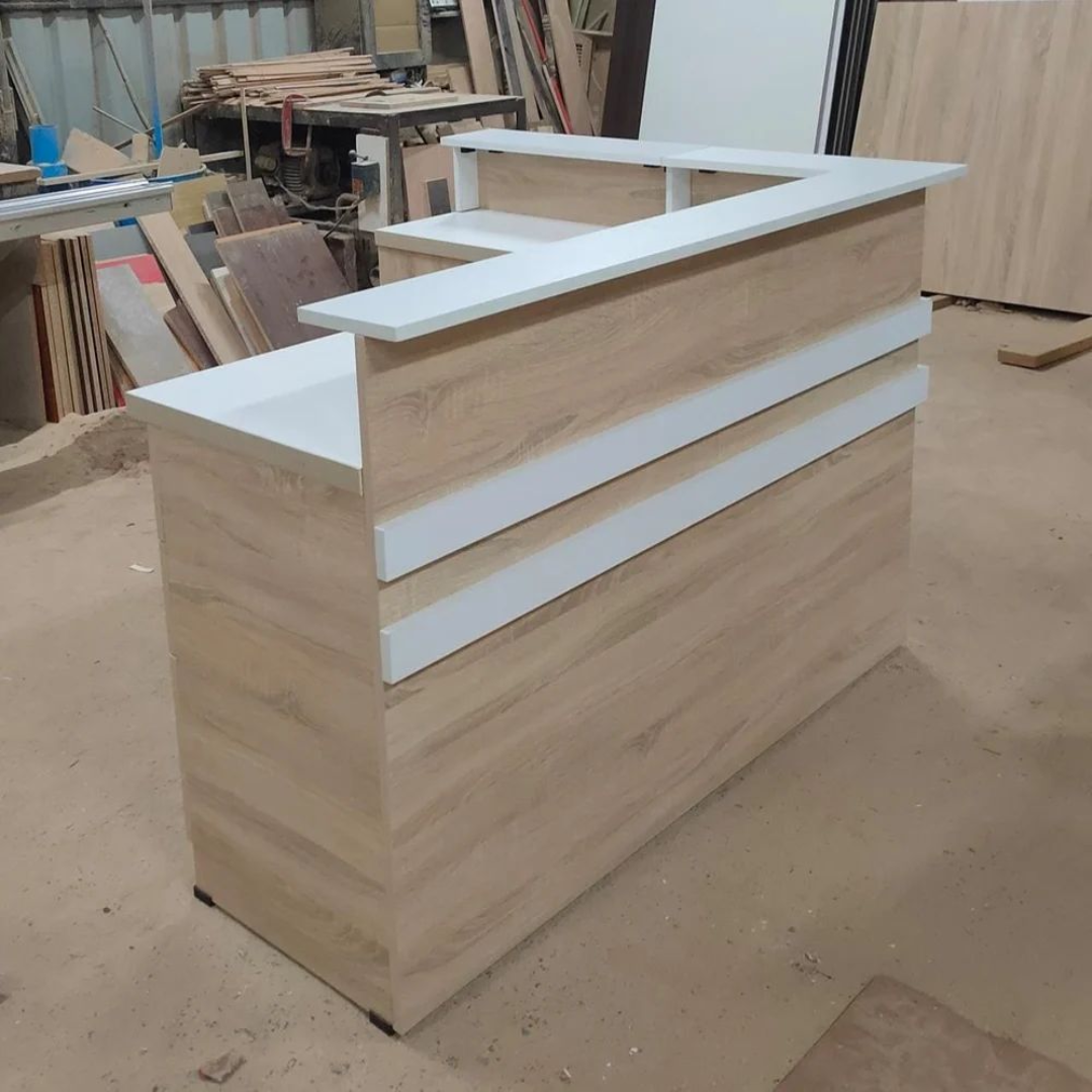 Brown,Silver Office Furniture Reception Table