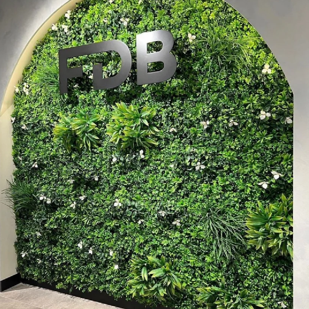 Fourwalls 10.76 sq. Feet Artificial Green Wall Hedge for Wall Decor : White Blossom (1 M x 1 M)