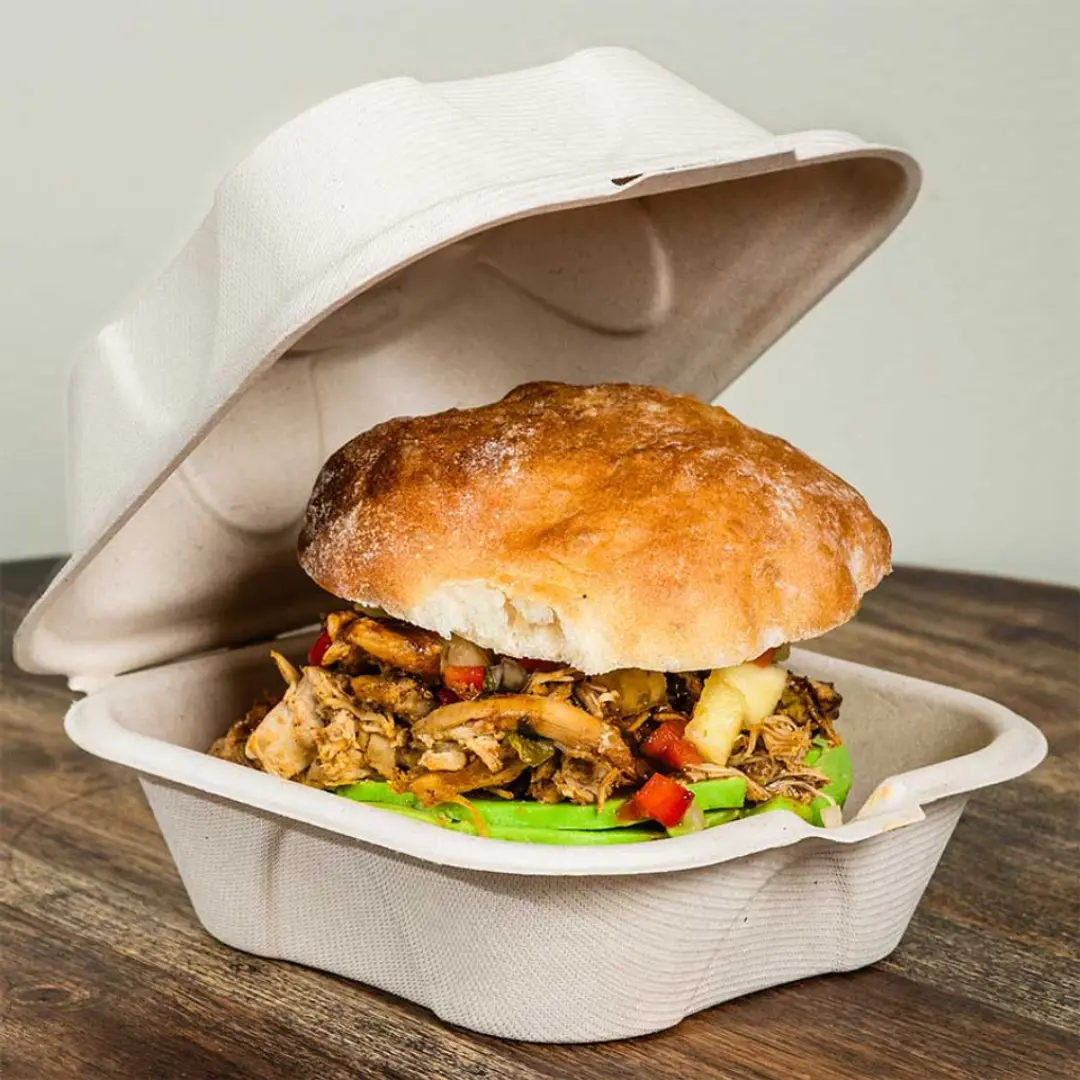 Burger Box Fiber Clamshells 6x6x3" – Compostable 500 Ct | USA Eco Packaging Supplier