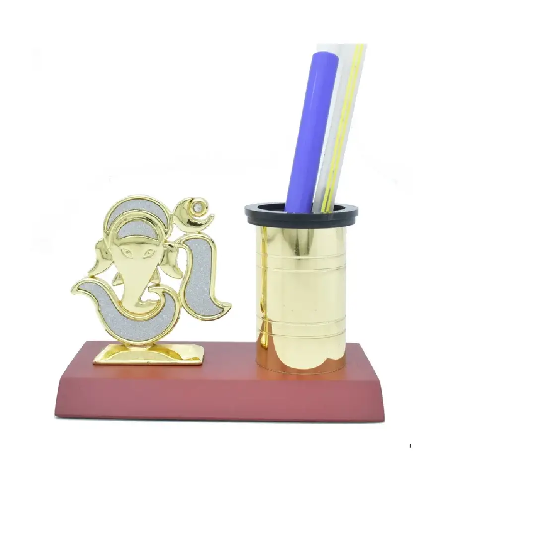 Golden Metal Ganesh Ji Pen Holder – Elegant Desk Decor