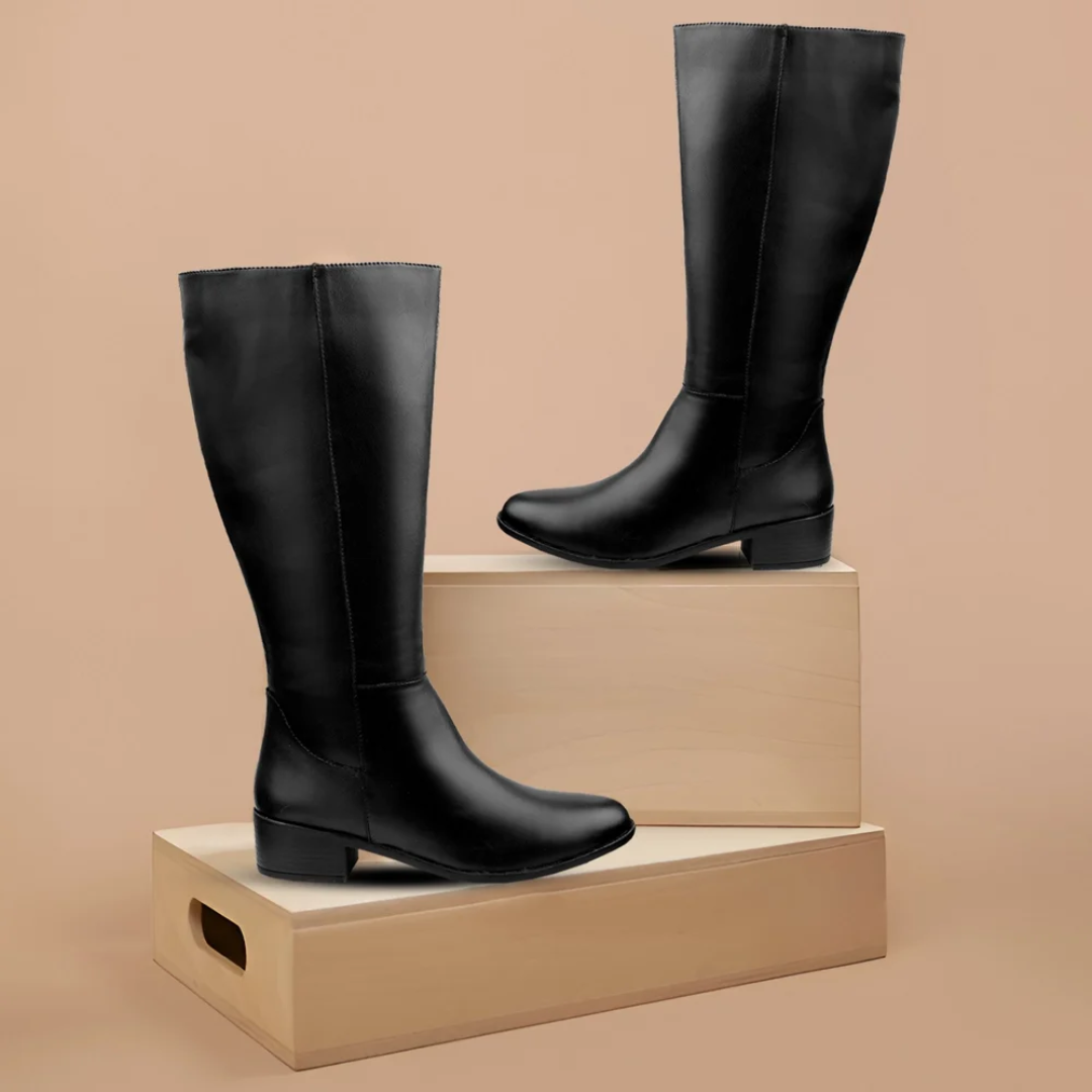 Formal Wear New Designer High Knee Leather Boots with Side Zip, Tan