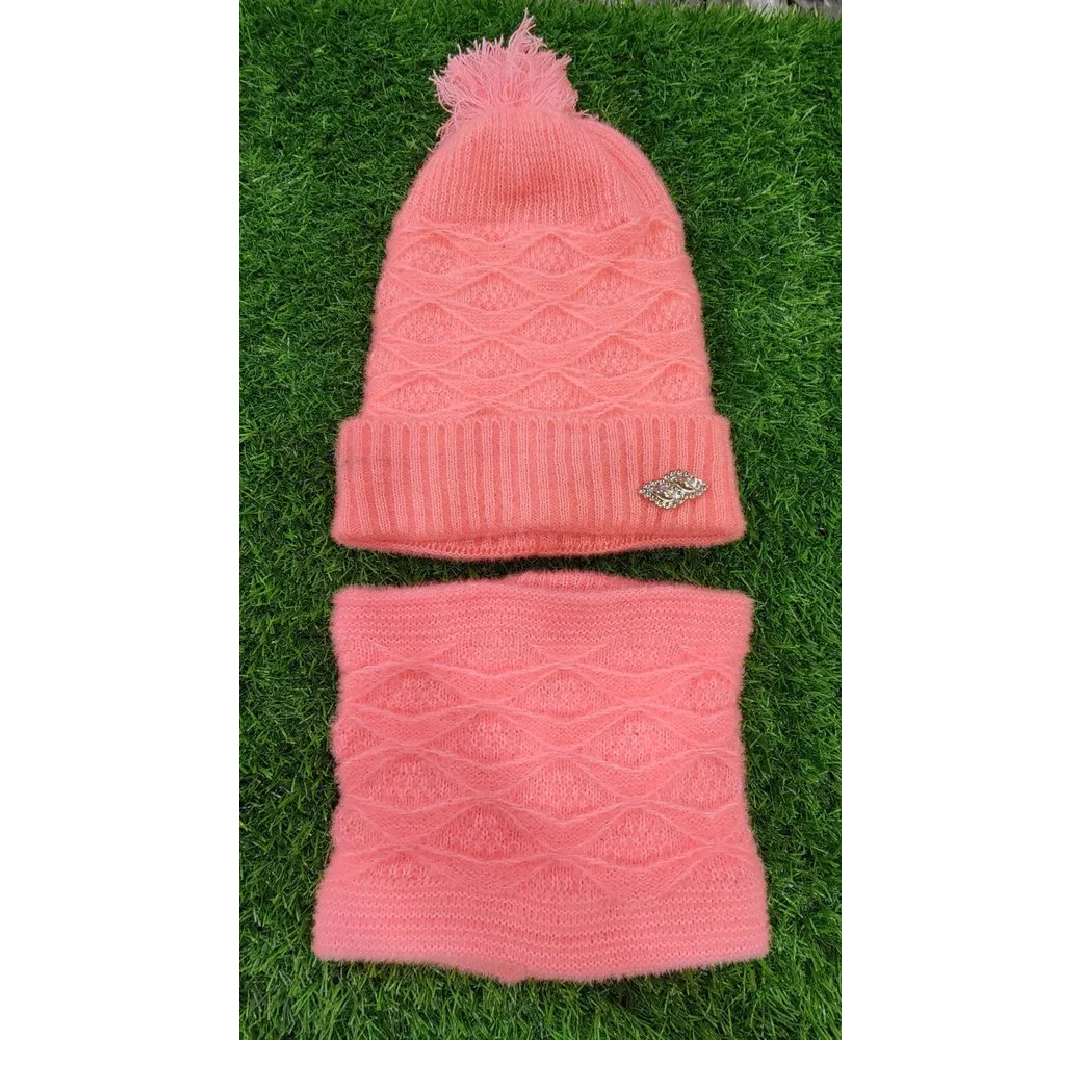 Plain Woolen Ladies cap neck set, Size: Free, Winter Wear