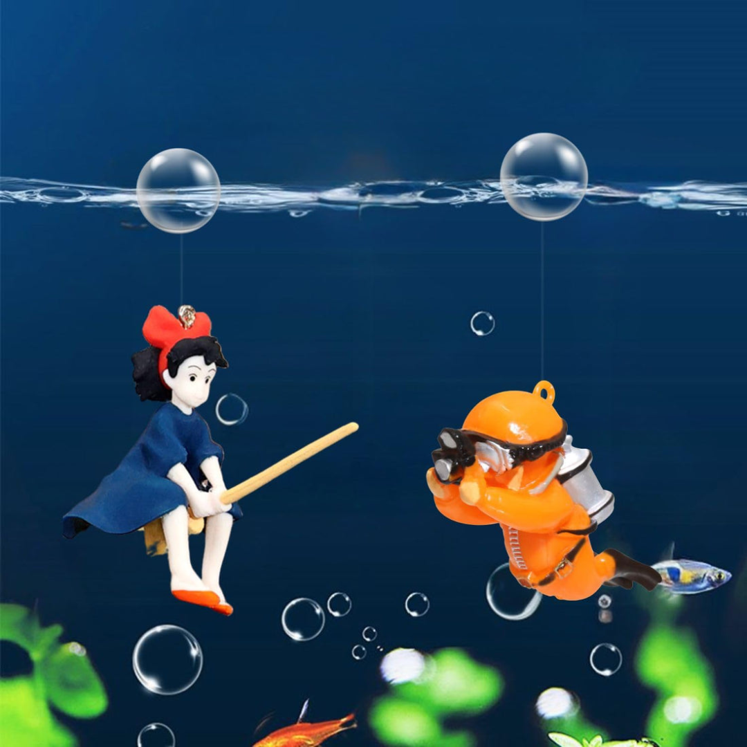 Petzlifeworld (Pack of 2) Floating Toy Little Witch & Diver (Random Color) Aquarium Decorations