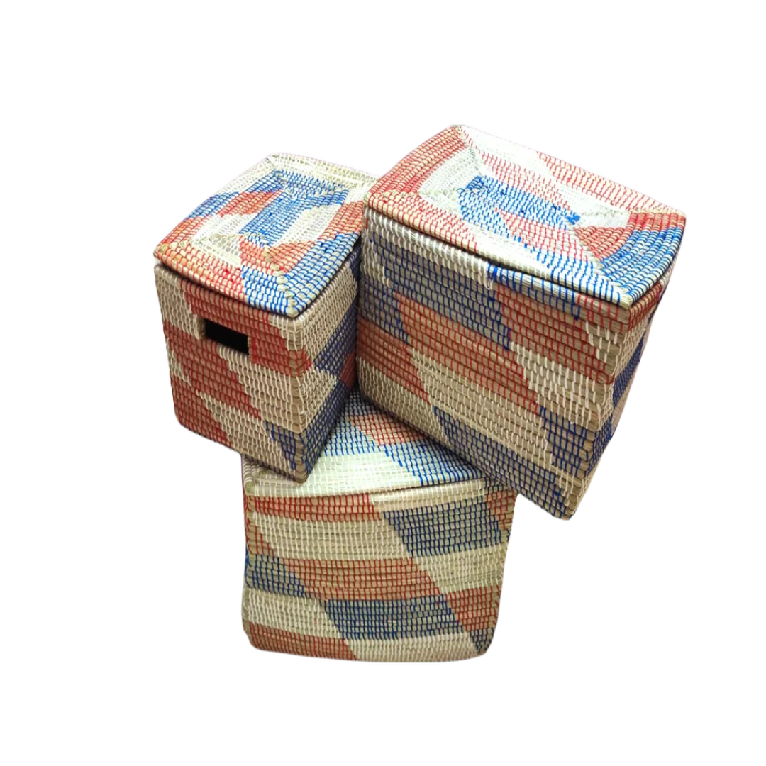 Handicraft Sabai Sea Kauna Grass Set of Storage Basket For Closet Multipurpose, Rectangle