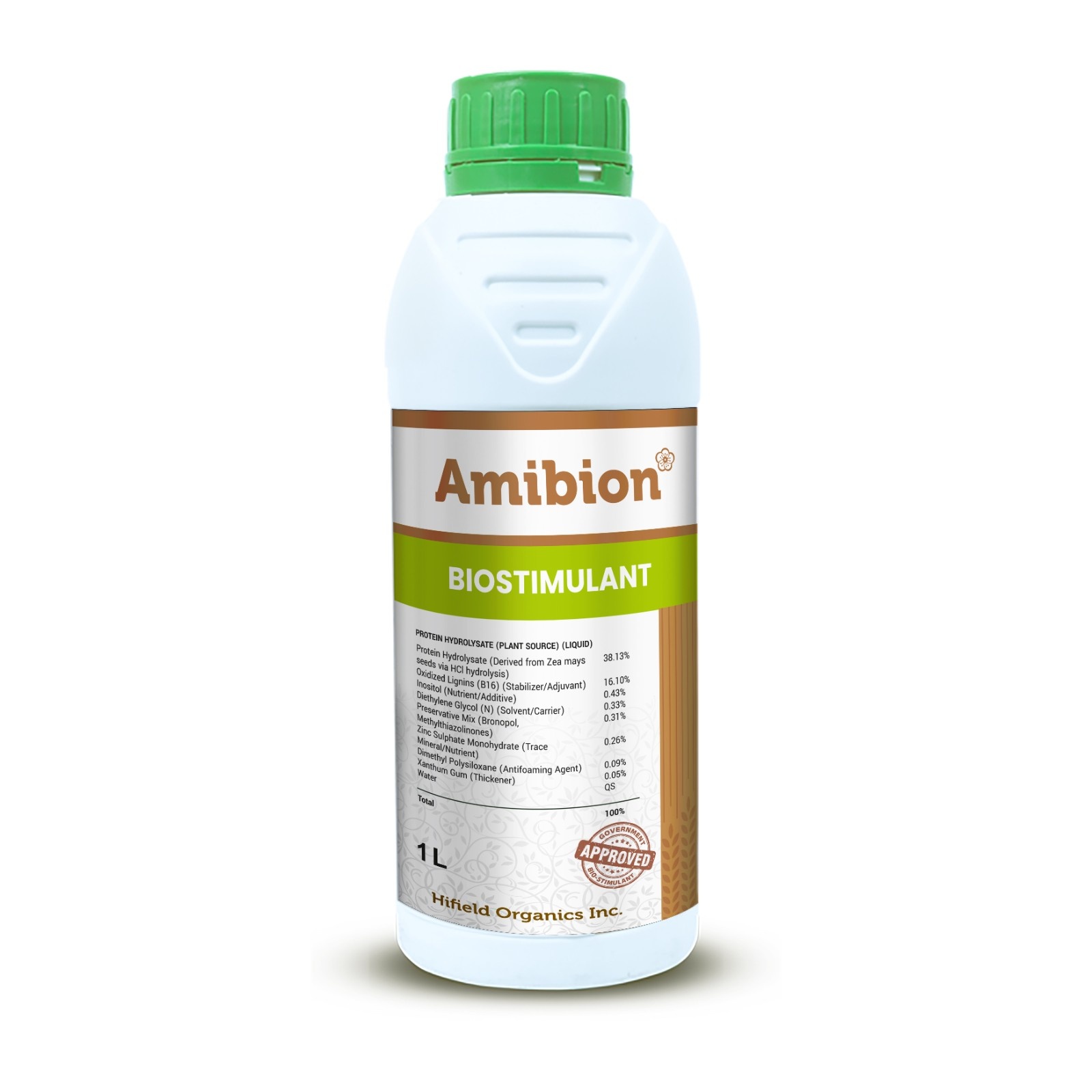 Amibion - Protein Hydrolysate 38.13% Plant source from zea mays seeds, Zinc Sulphate, Oxidised Lignins, Inositol.