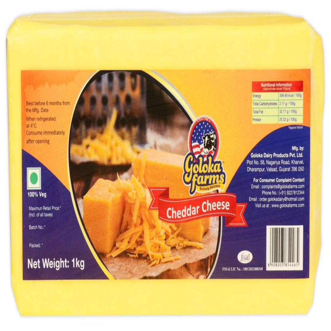 Goloka Farms White Cheddar Cheese, Packaging Size: 1 Kg, Packaging Type: Packet