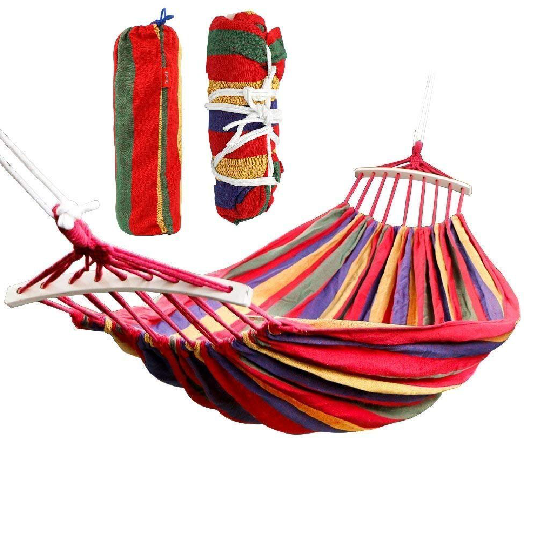 Swing Cotton Striped Foldable Hammock ( For Single Person) / Hanging Bed For Camping & Outdoor