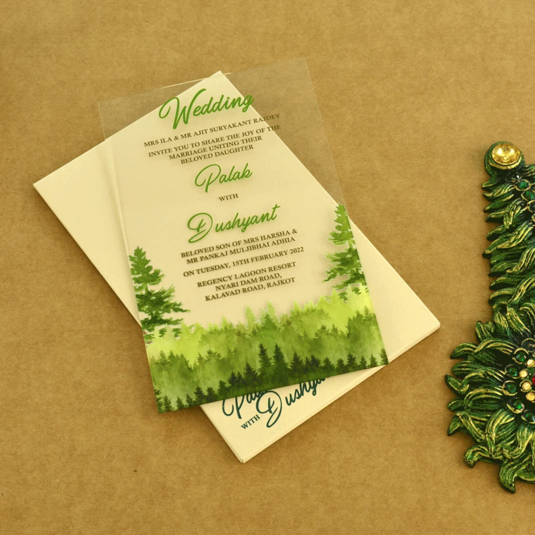 Forest Theme Clear Acrylic Wedding Invites
