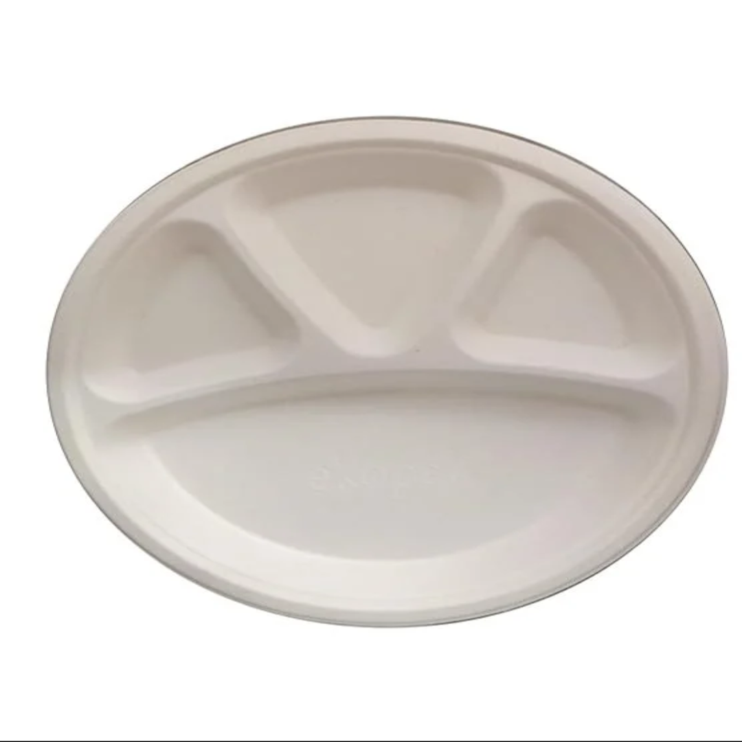 9 Inch 4 Compartment Bagasse Disposable Plate