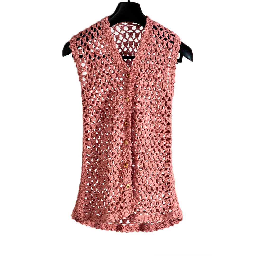 Organic Wool Cardigan Crochet | Dark Salmon