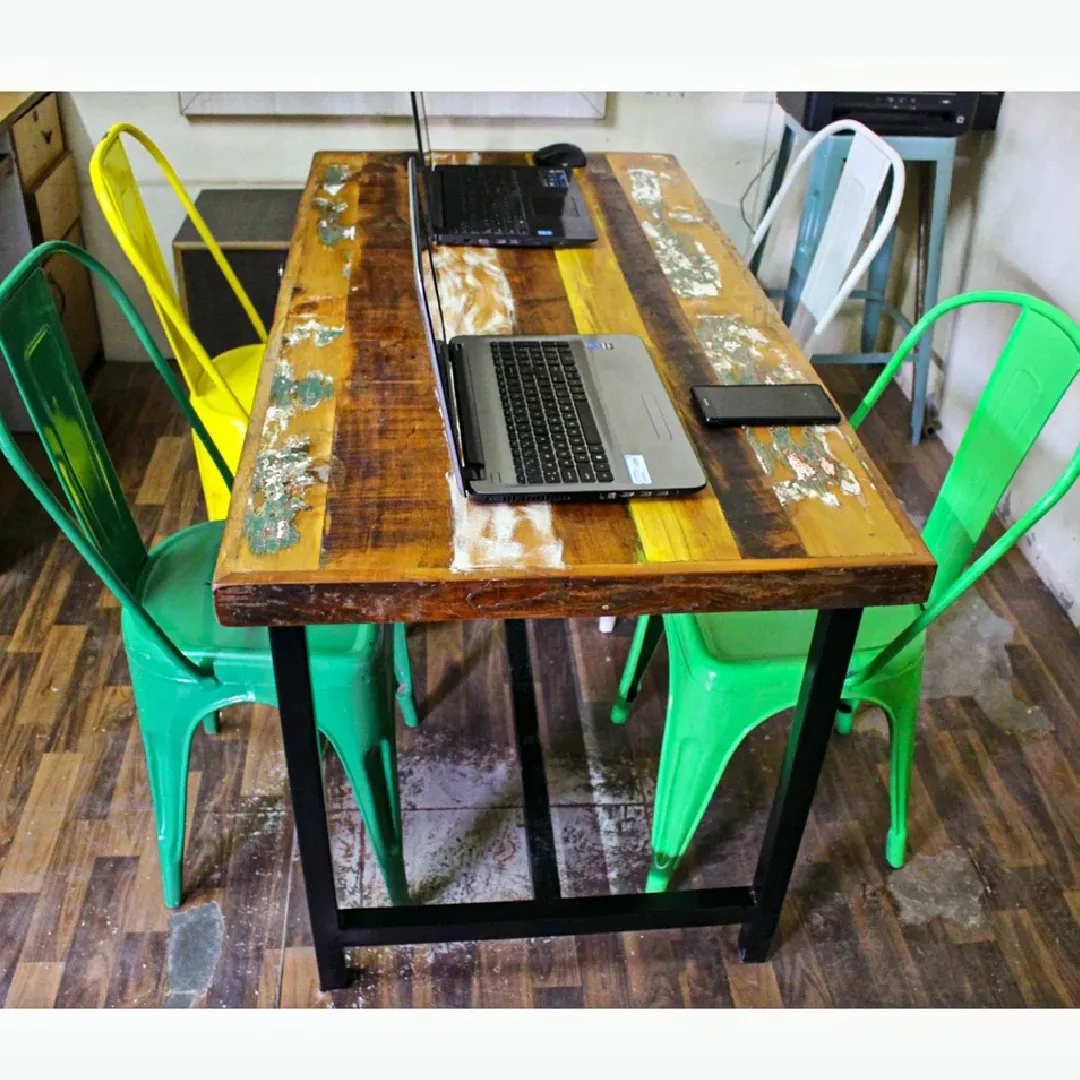 Rustic Reclaimed Wood Dining Table - Vintage Industrial Style