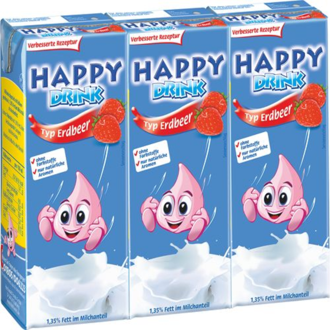 Happy Drink Strawberry 3 Pack Refreshing Fruit Beverage Sweet Taste Ready to Drink Juice Combo