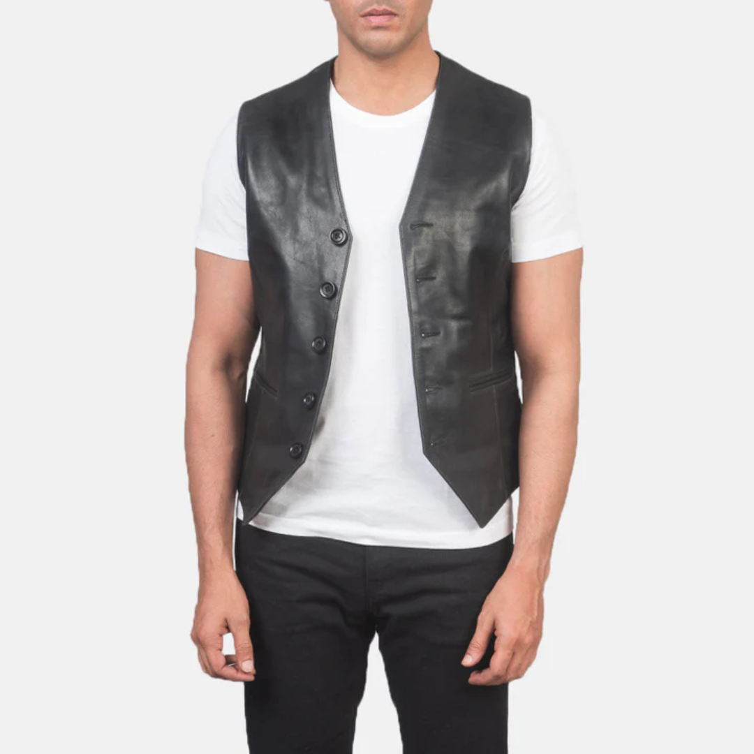 Auden Black Leather Vest – Men’s Clothing | Supplier from UAE