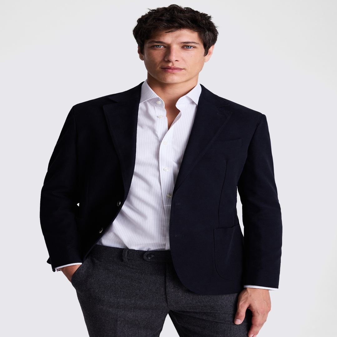 Men’s Navy Moleskin Blazer – Soft Tailored Style | UK Supplier