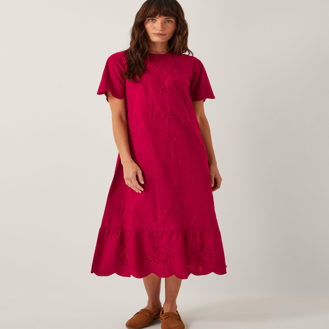 Orla Midi Dress – Short Sleeve Cotton Broderie | UK Supplier