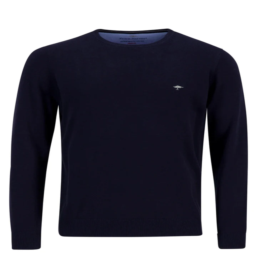 FYNCH HATTON Men’s Designer Navy Neck Jumpers – Knit Sweaters Clearance UK Supplier