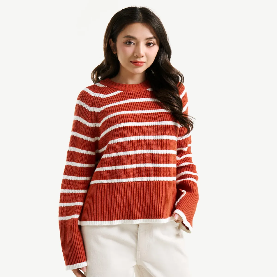 Women’s Striped Crewneck Loose Sweater – Apparel Supplier | Vietnam