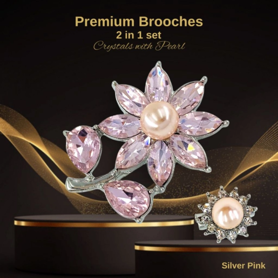 Premium Brooch Pearl and Crystal Flower Elegant Accessory
